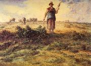 A Shepherdess and her Flock Watercolour heightened with white Jean-Franc Millet